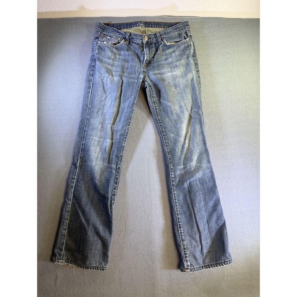 7 For All Mankind Jeans Mens 32x31 Medium Wash Blue Bootcut Distressed Denim